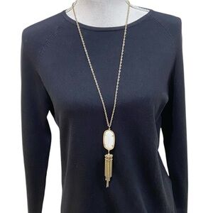 Kendra Scott Rayne goldtone twisted chain long necklace white stone & tassel